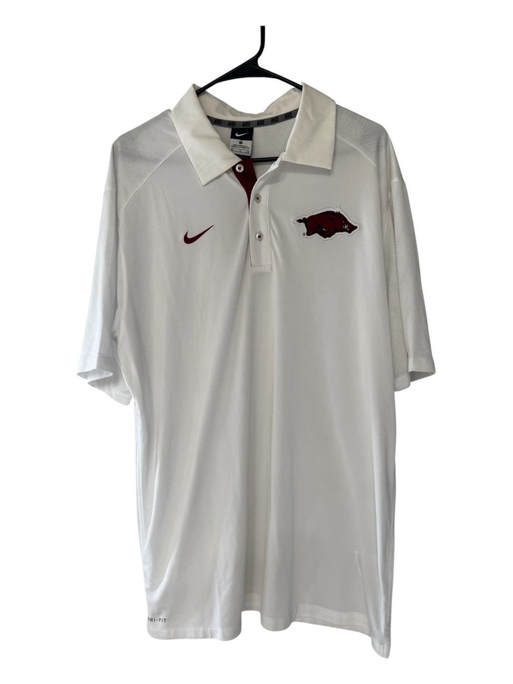 Nike Dri-Fit White Arkansas Razorback Collegiate Men’s Short Sleeve Polo Size XL
